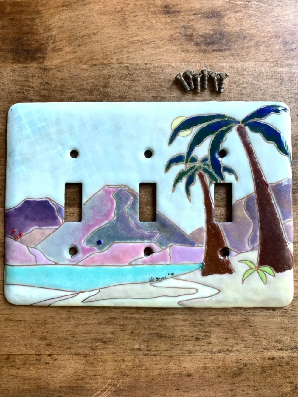 Fine Art Enameled Copper Triple Switch Plate | Judy Stone 1991